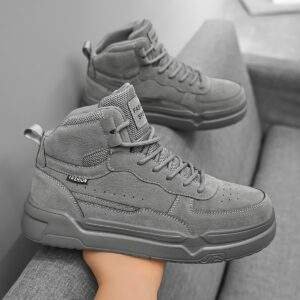 Men'S Trendy Solid Color Spliced Casual Couple Sneakers with Front Laces, Lightweight And Versatile Comfortable Mid-Top Outdoor Fashion Sports Shoes.
