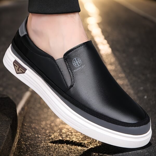 Men's Casual Slip-On Loafers - Soft Leather Upper, Comfortable & Durable, Non-Slip Rubber Sole, White with Brown Accents, Full Size Range for Casual Attire, Street Style, and Commuting, Commuting Loafers | Minimalist Loafers | Durable Construction - Image 8