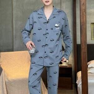 2025 New Men's Pajamas Pure Cotton Long Sleeve Spring and Autumn Models Teenager Winter Summer Boy Cartoon Home Clothes Set