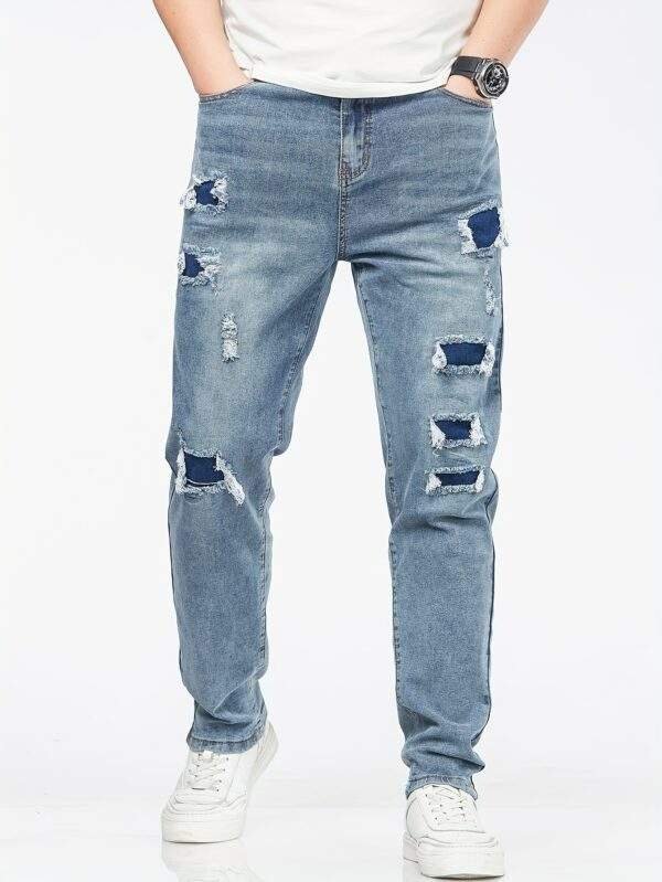 Men’s Plus Size Skinny Denim Jeans – Casual Fit with Pockets, Ripped Design, Medium Stretch Fabric, All-Season Solid Color - Image 6