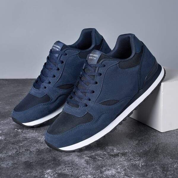 Men'S Stylish Low-Top Sneakers - Breathable Mesh, Lace-Up Running Shoes with Stylish Gray and Navy Design, Perfect for Casual and Street Wear, Casual Street Shoes|Minimalist Style|Breathable Upper, Sneakers - Image 6