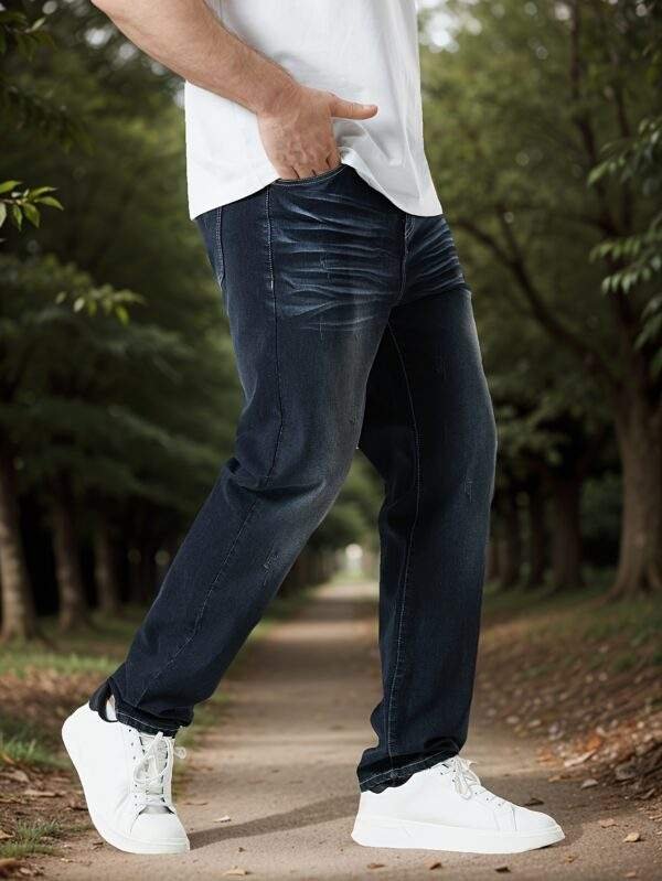 Men’s Plus Size Casual Denim Jeans – High Stretch, Solid Color, Long Length, Regular Fit, All-Season - Image 5