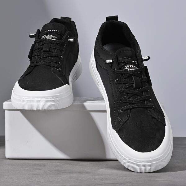 Fashion-Forward Men's Sneakers for Spring & Fall - Versatile Black with White Accents, Casual Lace-Up Style, Durable PU Upper & EVA Insole, Perfect for Casual Attire - Image 2