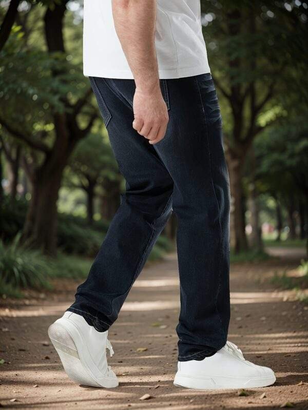 Men’s Plus Size Casual Denim Jeans – High Stretch, Solid Color, Long Length, Regular Fit, All-Season - Image 2