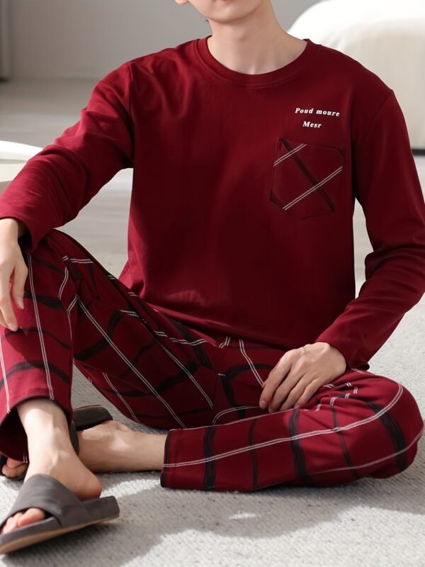 Red Men's Pure Cotton Pajamas Spring and Autumn Long Sleeve Birthday Year Christmas New Year Large Size Home Clothes Round Neck Casual Suit - Image 4