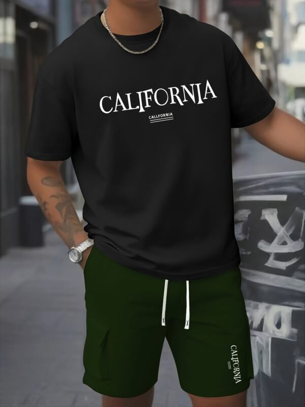 2pcs Men’s Set: Comfortable Pure Cotton Round Neck T-Shirt & Casual Work Shorts, Lightweight Summer Wear - Image 4
