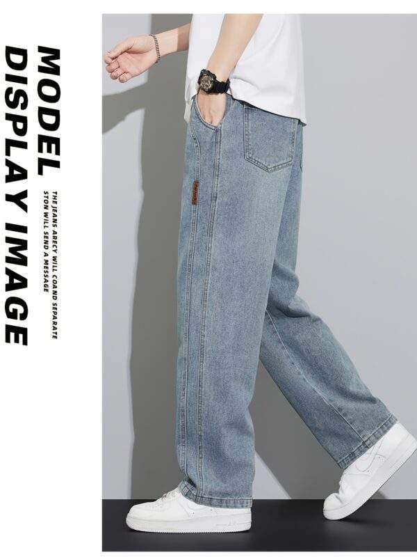 Men’s Summer Casual Loose Straight-Leg Jeans – Elastic Drawstring Waist, Lightweight Denim, Streetwear, Mid-Rise, Regular Length - Image 3