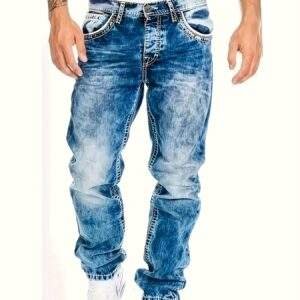Men's Washed Elastic Jeans – American Style, Fashionable Straight Fit for All Seasons