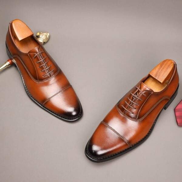Men’s Vintage Cap Toe Oxford Shoes – Split Cow Leather, Non-Slip Formal Footwear - Image 4