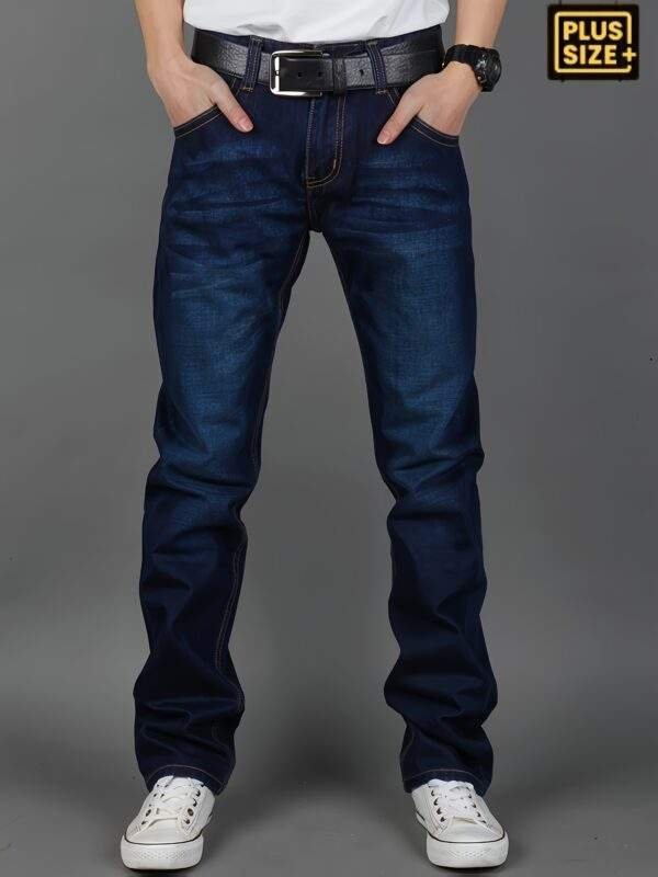 Plus-Size Men’s Stretchy Denim Pants – Comfortable Loose Straight Casual Trousers with Back Pockets & Flaps, All-Season, Plus Size - Image 10
