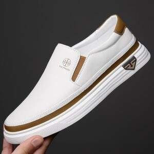 Men’s Stylish Slip-On Loafers – White Casual Shoes with Non-Slip Sole