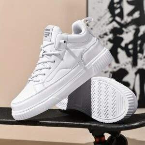 Men's Trendy Solid Skate Shoes, Comfy Non Slip Casual Street Style Sneakers For Men's Outdoor Activities