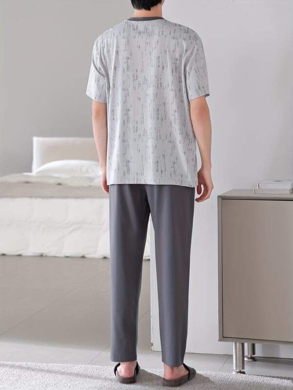 Men'S Sleepwear Set for Spring And Summer, Featuring a Pure Cotton Short-Sleeve Top And Long Pants, Designed As a Simple Plus-Size Homewear Set. - Image 6