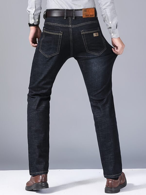 Men's Plus Size Business Casual Jeans – Light Blue Stretch Denim with Gold Buttons, Comfortable & Durable All-Season - Image 3
