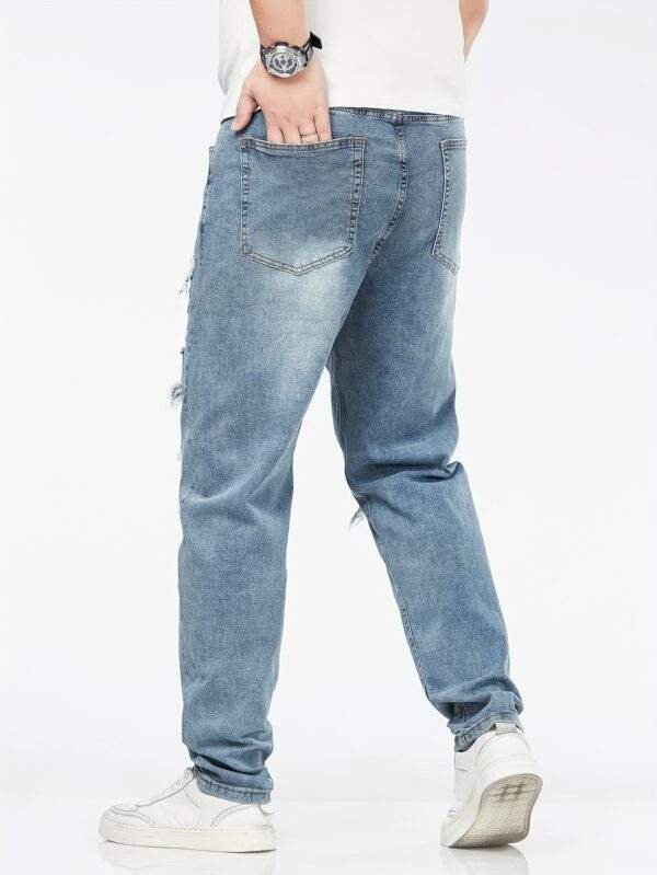 Men’s Plus Size Skinny Denim Jeans – Casual Fit with Pockets, Ripped Design, Medium Stretch Fabric, All-Season Solid Color - Image 8