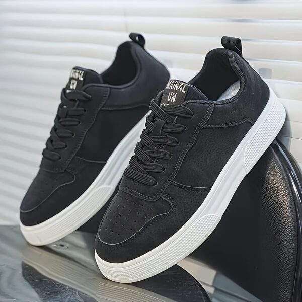 Men's Casual Street Skateboarding Shoes - Solid Color All-Season Low-Top Sneakers with Lace-Up Closure, PU Upper, Fabric Inner, PVC Sole, Fabric Insole, Round Toe for Daily Wear - Image 3