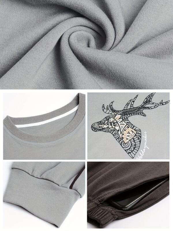 Men's 100% Cotton Sleepwear Set - Casual Spring/Fall Pajama Sets with Crew Neck, Long Sleeve, Pocket Detail, Loose Fit Knit Fabric - Comfy Solid Color Loungewear - Image 7
