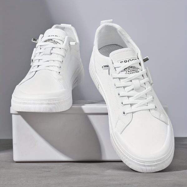 Fashion-Forward Men's Sneakers for Spring & Fall - Versatile Black with White Accents, Casual Lace-Up Style, Durable PU Upper & EVA Insole, Perfect for Casual Attire - Image 9