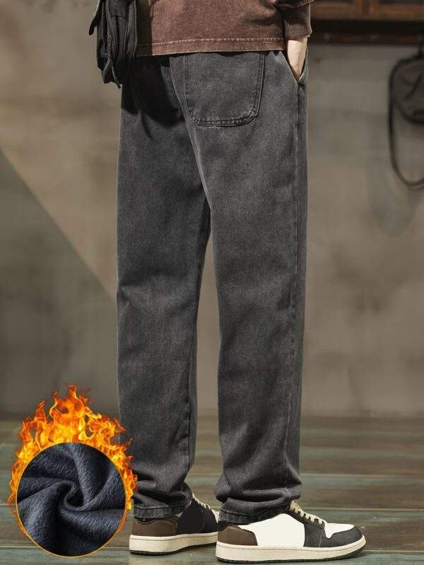 Men’s Winter Plus Velvet-Lined Thickened Jeans – Autumn/Winter Loose Straight Harem Style with Elastic Waist & Drawstring, Trendy Streetwear, Casual Nine-Point Pants - Image 2