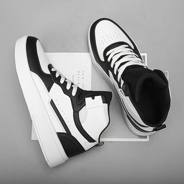 Men'S High-Top Casual Sneakers, Thick Sole Comfortable Lace-Up Shoes, All-Season Fabric Sneakers with EVA Insole, Round Toe Design, and Tread for Outdoor Activities - Image 4