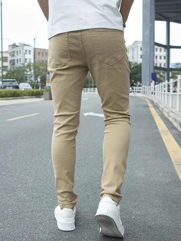 Plus Size Men’s Ripped Solid Denim Trousers – Slim Fit Cotton Blend Jeans with Pockets for Outdoor Activities - Image 5