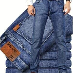 Men’s Plus-Size Stretch Jeans – Fully Washed, Durable, Warm, Work-Ready