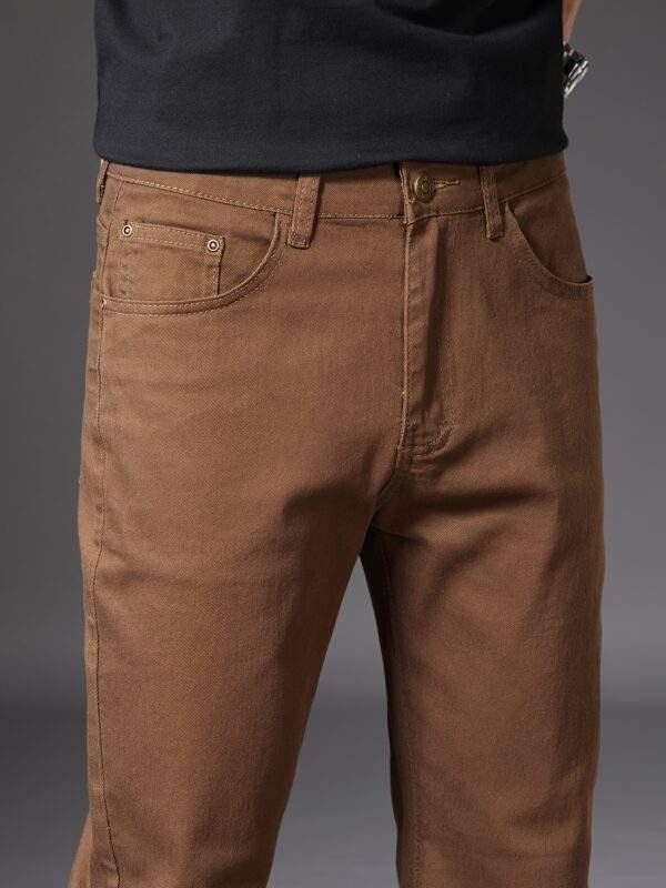 New Men’s High-End Coffee-Colored Casual Jeans – Slim Straight, Elastic, Body-Shaping, Versatile Korean Style for Indoor & Outdoor Summer Wear - Image 5