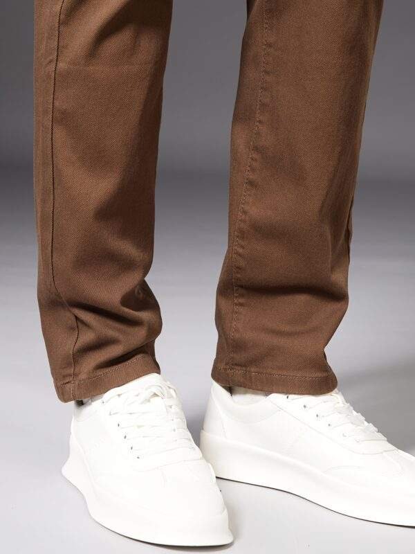 New Men’s High-End Coffee-Colored Casual Jeans – Slim Straight, Elastic, Body-Shaping, Versatile Korean Style for Indoor & Outdoor Summer Wear - Image 7