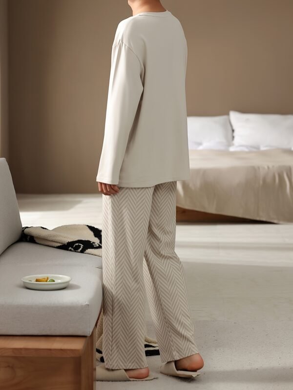 YIZILIAN Men's Premium Cotton Pajama Set - Long Sleeve & Pants with Pockets, Casual Fashion Loungewear for Spring/Fall - Image 3