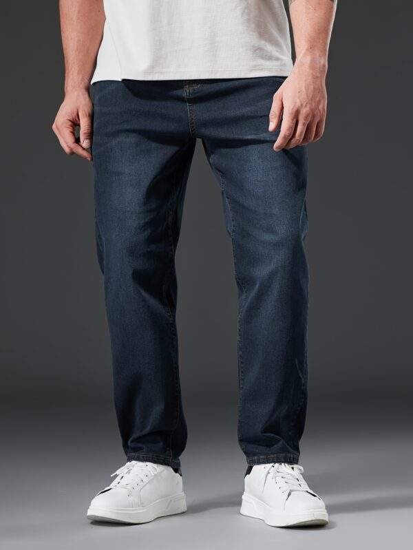 Plus Size Men’s Stretch Slim Straight-Leg Jeans – Water-Washed, Machine-Washable Denim, Solid Color, Casual & Formal, Autumn/Winter, Comfortable Fit - Image 5