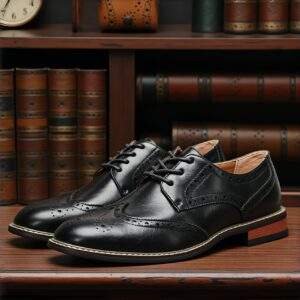 Men’s Black Brogue Oxford Shoes – Elegant Lace-Up Dress Footwear