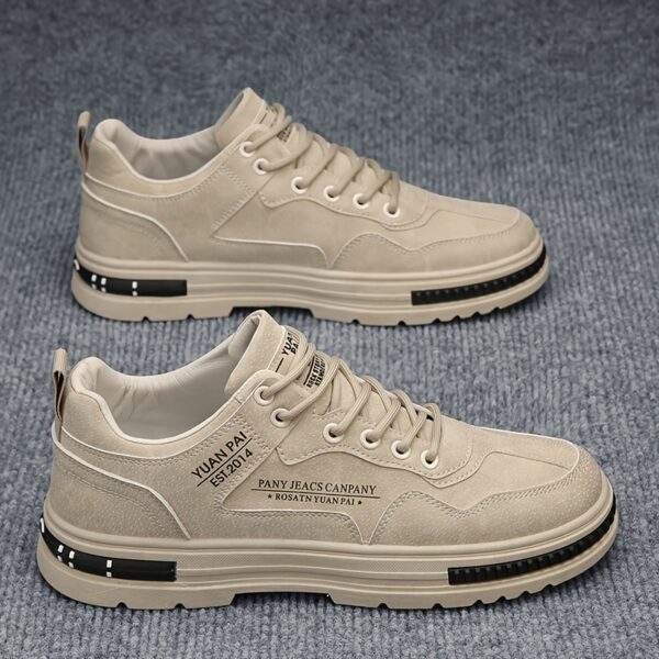 Men's Lightweight Skate Sneakers - Stylish Beige Casual Sneakers with Durable PU Upper, Breathable Fabric Lining, and Non-Slip PVC Sole for Casual Attire, Hiking & Outdoor Activities, Everyday Shoes | Sporty Style | Breathable Lining, Skate Shoes - Image 4