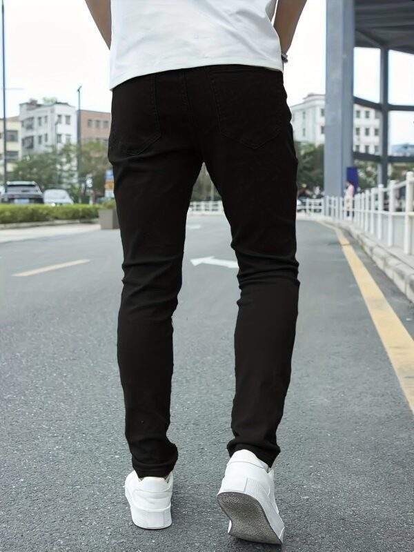 Plus Size Men’s Ripped Solid Denim Trousers – Slim Fit Cotton Blend Jeans with Pockets for Outdoor Activities - Image 6