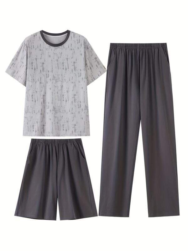 Men'S Sleepwear Set for Spring And Summer, Featuring a Pure Cotton Short-Sleeve Top And Long Pants, Designed As a Simple Plus-Size Homewear Set. - Image 3