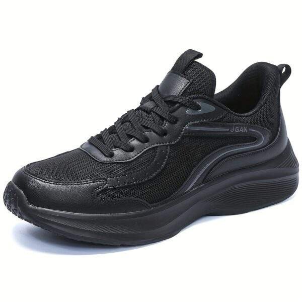 Men's Lightweight Breathable Mesh Running Sneakers - Black, Casual Sneakers with Stability Support for Hiking, Outdoor & Casual Attire, Lace-Up Closure, Low-Top Design, MD Sole, EVA Insole, Spring/Summer/Fall Use, Hiking Shoes, Fall Hiking Footwear | Sleek Sporty Look | Comfortable EVA Insole - Image 3