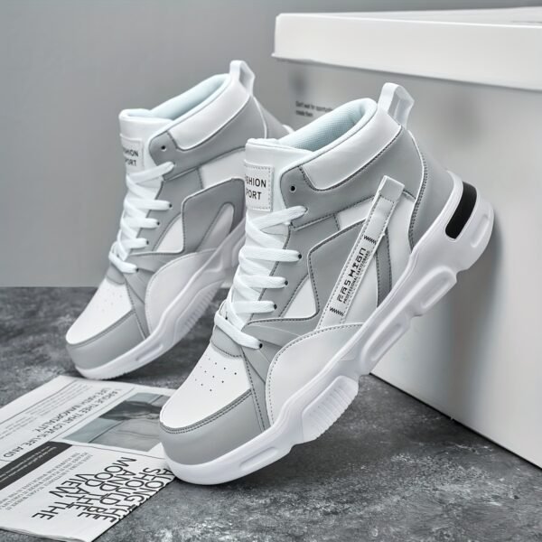 New Men's Letter Pattern Two-color Laces Design Contrast Color Lightweight Casual High-top Ice Skating Shoes - Image 8