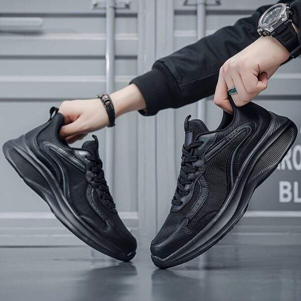 Men's Lightweight Breathable Mesh Running Sneakers - Black, Casual Sneakers with Stability Support for Hiking, Outdoor & Casual Attire, Lace-Up Closure, Low-Top Design, MD Sole, EVA Insole, Spring/Summer/Fall Use, Hiking Shoes, Fall Hiking Footwear | Sleek Sporty Look | Comfortable EVA Insole - Image 5