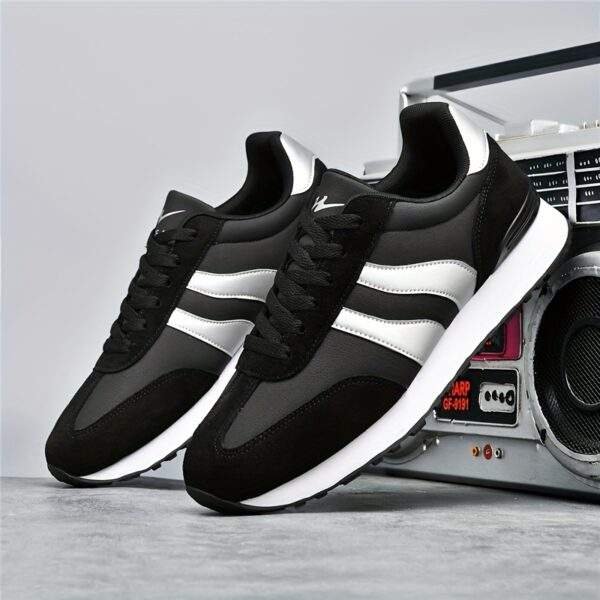 AOPLUS Men's Fashion Running Sneakers - Black & White Casual Sneakers with Rubber Sole, Lace-Up Low-Top Design for Casual Attire, Training & Outdoor Activities, Running Shoes - Image 4
