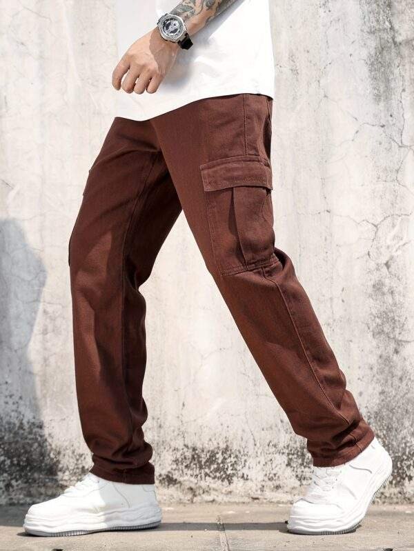 Men's Brown Straight Leg Denim Jeans – Casual Non-Stretch Regular Fit Pants with Pockets for Everyday & All-Season Wear - Image 3
