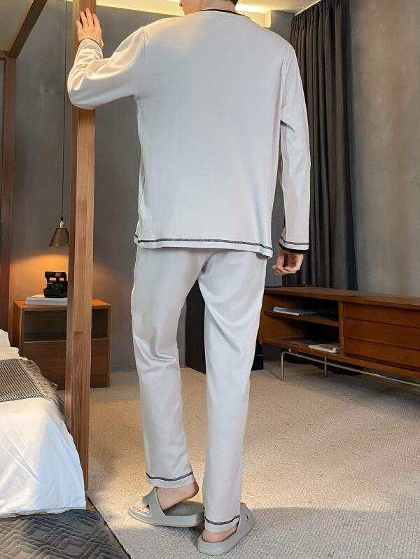 Men's Premium Cotton Pajama Set - Casual Long Sleeve & Pants with Pockets, Breathable Loungewear for Spring/Fall - Image 3