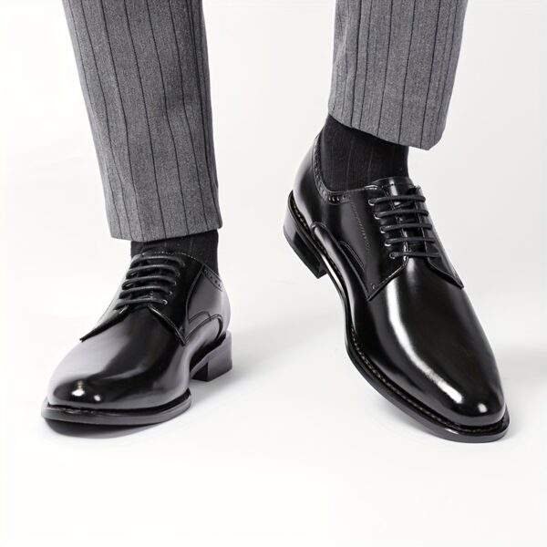 Men’s Solid Cowhide Derby Shoes – Plain Toe Lace-Up Dress Shoes with Non-Slip Sole - Image 8