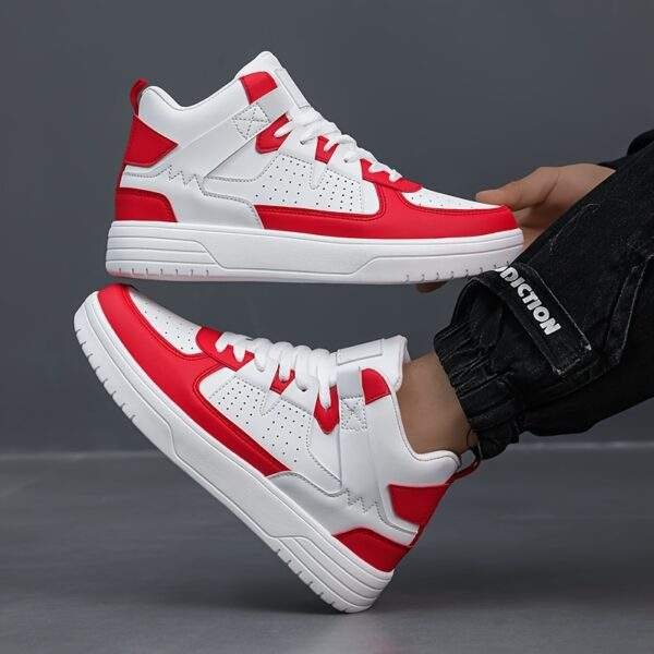 Men'S High-Top Lace-Up Casual Sneakers - Lightweight, Durable, Fashion Street Shoes with PU Upper, MD Sole, EVA/Fabric Insole, Round Toe for Hiking, Running & Casual Attire, White, Hiking Shoes