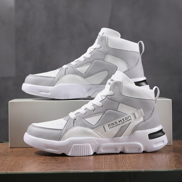 New Men's Letter Pattern Two-color Laces Design Contrast Color Lightweight Casual High-top Ice Skating Shoes - Image 4