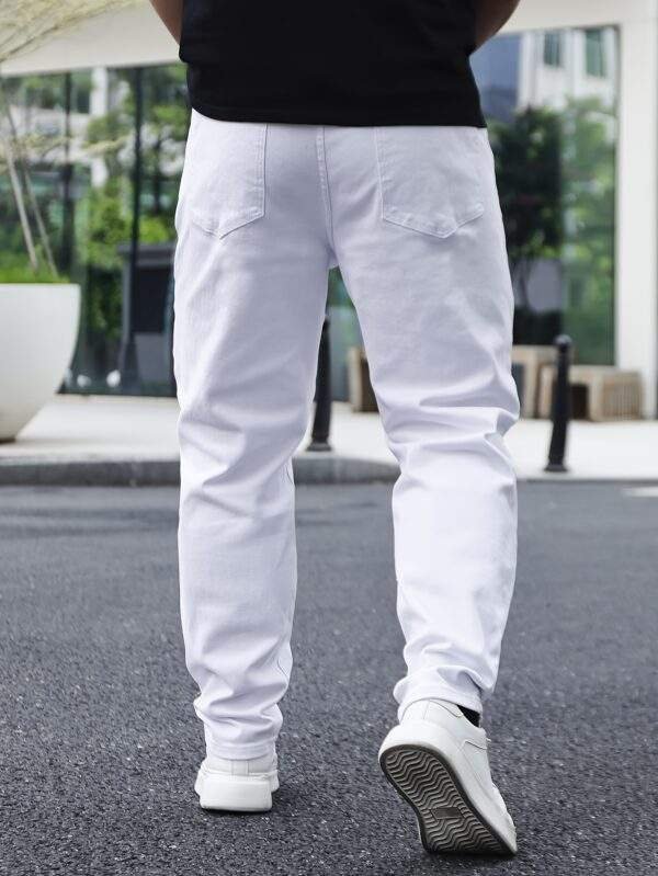 Men’s Plus Size Ripped Skinny Jeans – High Stretch Cotton-Elastane Blend, Solid Color, All-Season, 369g/m² Fabric - Image 2