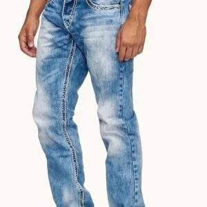 Plus Size Men's Fashion Stretch Jeans – Embroidered Blue Denim with Pockets, Casual & Comfortable, Machine Washable, PLUS SIZE