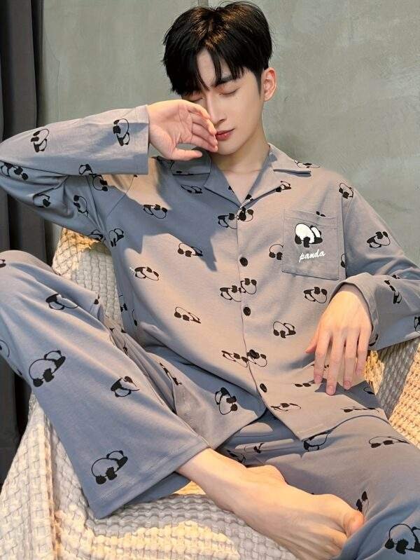 2025 New Men's Pajamas Pure Cotton Long Sleeve Spring and Autumn Models Teenager Winter Summer Boy Cartoon Home Clothes Set - Image 5