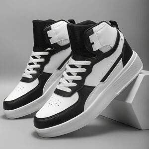 Men'S High-Top Casual Sneakers - Black & White Two-Tone Design, Lace-Up, Comfortable EVA Sole, All-Season Versatile Footwear for Everyday and Outdoor Activities