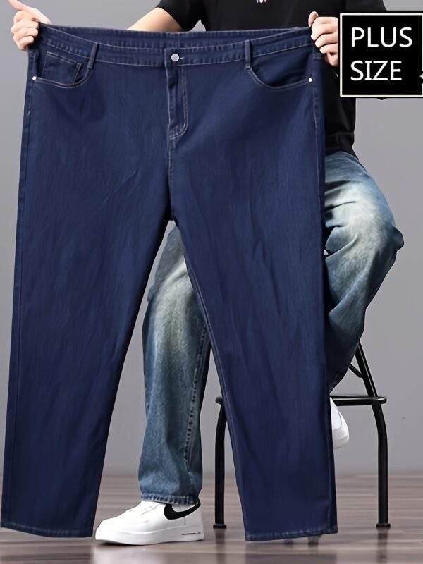 Men’s High-Waist Stretch Denim Jeans – Loose Straight-Leg, Durable & Versatile, Plus Size, Long Pants