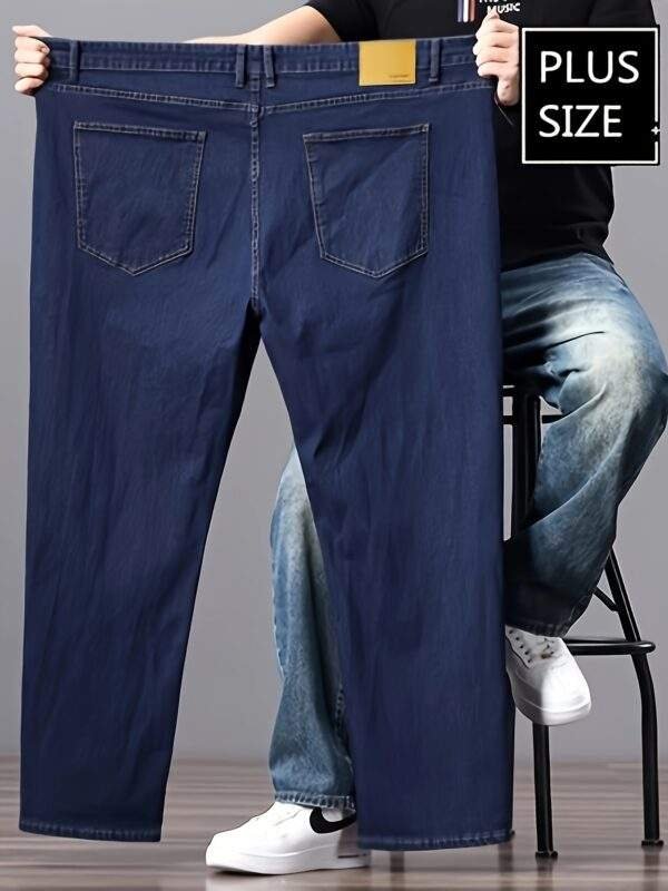 Men’s High-Waist Stretch Denim Jeans – Loose Straight-Leg, Durable & Versatile, Plus Size, Long Pants - Image 2