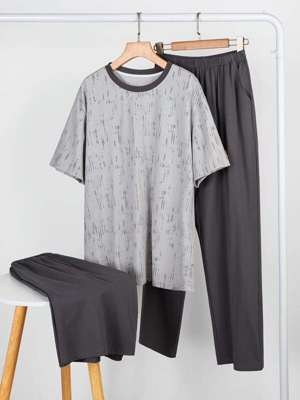 Men'S Sleepwear Set for Spring And Summer, Featuring a Pure Cotton Short-Sleeve Top And Long Pants, Designed As a Simple Plus-Size Homewear Set.